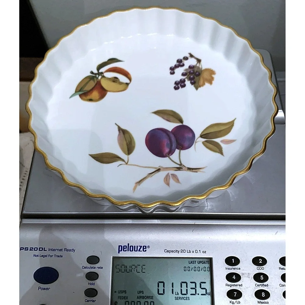 Royal Worcester Porcelain Evesham Fruits Quiche/Tart Bake Dish England NOS 8.75